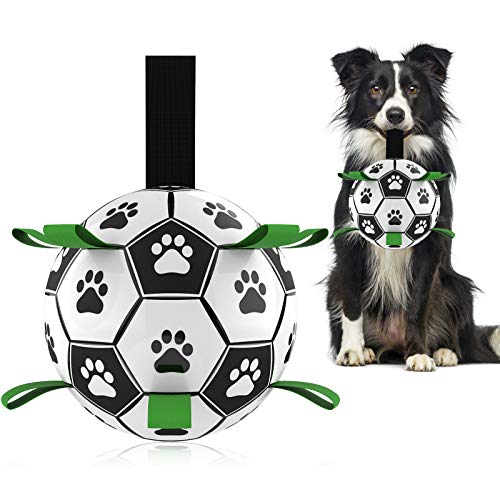 HETOO - Juguetes interactivos de fútbol para perros con lengüetas de agarre, bolas duraderas para perros de raza pequeña y mediana juguete de agua para interior y exterior