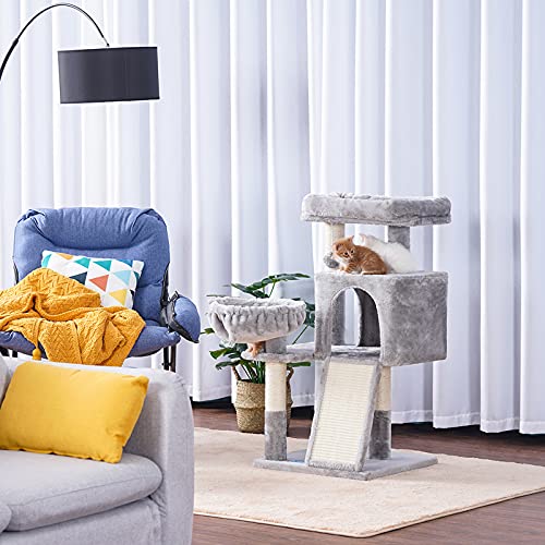 Hey-brother Árbol para Gatos, 93cm Torre para Gatos con Tablero para rascar, Gris Claro MPJ014W