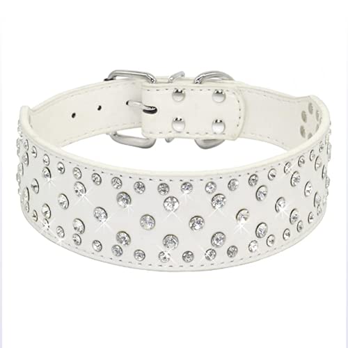 HFDDF Collar De Perro, para Perros Grandes Y Grandes Pitbull Moda Jeweled Rhinestone Pet Pet Pet COLLAROS DE Perro Chilly Cristal Diamantes DISCADOS,Blanco,15~18 Inch