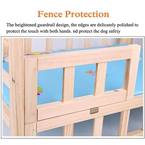 HH- Escaleras de Mascotas Cama para Mascotas Cama Interior de Madera para Perros/Gatos, Madera de Pino de Mascotas Cuna con Peldaños para El Perro Facilitar La Subida A La Cama, Cojín Azul Lago