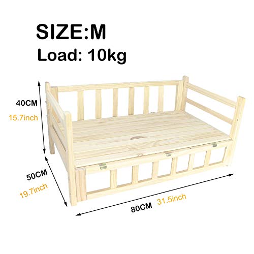 HH- Escaleras de Mascotas Cama para Mascotas Cama Interior de Madera para Perros/Gatos, Madera de Pino de Mascotas Cuna con Peldaños para El Perro Facilitar La Subida A La Cama, Cojín Azul Lago
