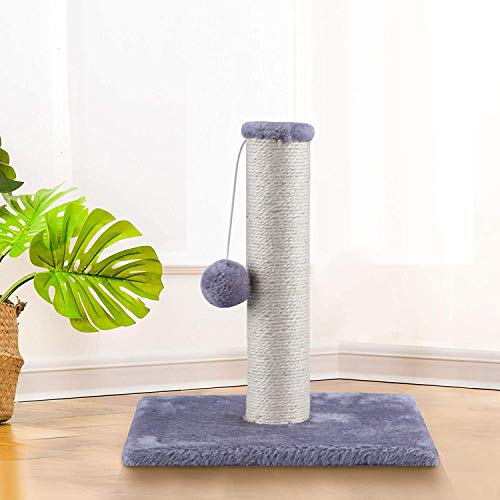 HiCollections Poste de 40 cm de sisal natural con una suave base pesada cubierta de felpa y una bola peligrosa para añadir diversión y rascador gris vertical