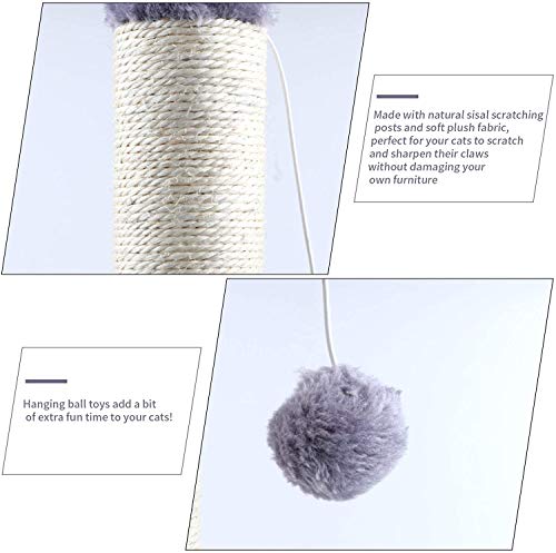 HiCollections Poste de 40 cm de sisal natural con una suave base pesada cubierta de felpa y una bola peligrosa para añadir diversión y rascador gris vertical