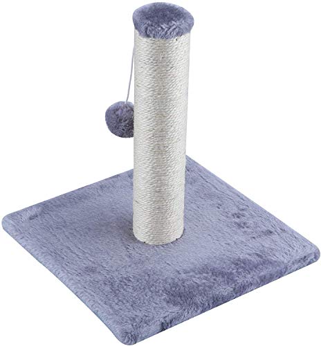 HiCollections Poste de 40 cm de sisal natural con una suave base pesada cubierta de felpa y una bola peligrosa para añadir diversión y rascador gris vertical