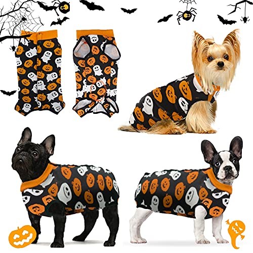 Hipet Traje de recuperación quirúrgica para perros para heridas abdominales o enfermedades de la piel, mono para la cirugía E-collar y cono alternativo anti-mordedura herida (L, Halloween)