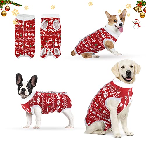 Hipet Traje de recuperación quirúrgica para perros para heridas abdominales o enfermedades de la piel Onesie de perro de Navidad para cirugía E-Collar y cono Alternativa Anti-mordeduras Lick Wound