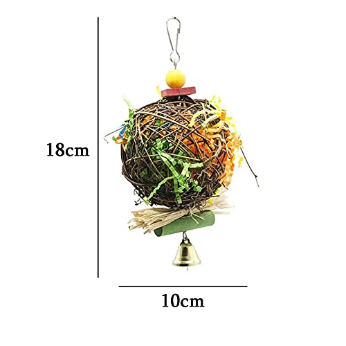 HJGKKA 2 Pieza Juguete de Pájaros Bolas de Ratán, Masticador Trituradora Juguete con Campanas, Bolas de Ratán de Papel Colorido Colgar Juguetes de Jaula, para Pájaros Pequeños, Loros