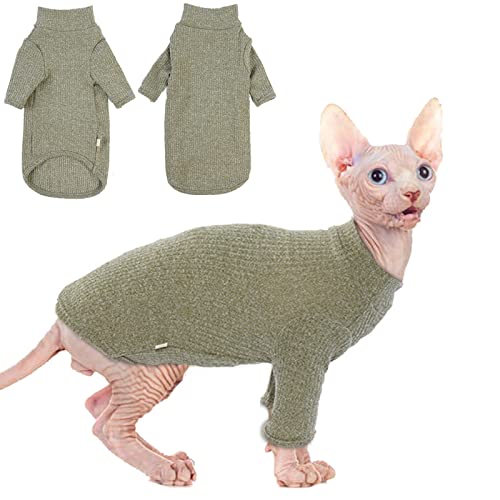 Hjyokuso Chaleco sin Pelo de Gato suéter de Cuello Alto, Transpirable Adorable Ropa de la Camisa de Desgaste del Gato, Camisetas de Gatito con Mangas, Pijama de Gato para Sphynx, Devon Rex, Peterbald