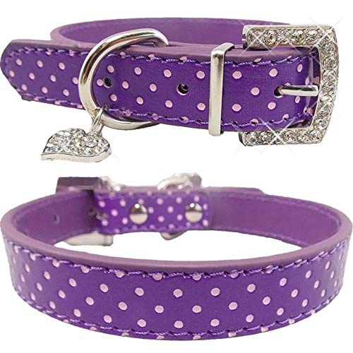 HLMJ Mascotas Collar De Perro Patrón De Lunares Accesorios For Perros For Perros Pequeños Collares Y Correas For Animales Corazón Colgante De Cristal Retractable (Color : Purple, Size : M)