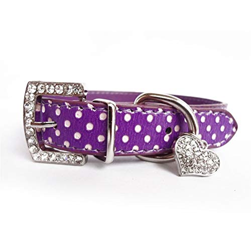 HLMJ Mascotas Collar De Perro Patrón De Lunares Accesorios For Perros For Perros Pequeños Collares Y Correas For Animales Corazón Colgante De Cristal Retractable (Color : Purple, Size : M)