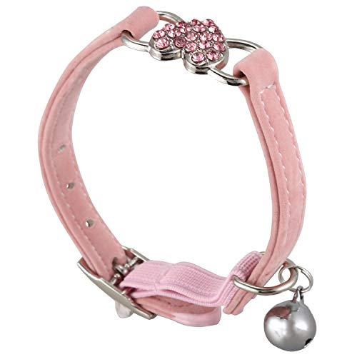 HLPIGF Encanto del CorazóN y Campana Gato Collar EláStico de Seguridad Ajustable con Material de Terciopelo Suave Collar Producto para Mascotas PequeñO S Rosa