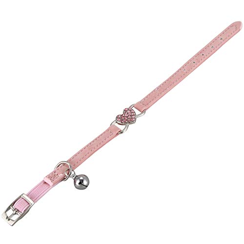 HLPIGF Encanto del CorazóN y Campana Gato Collar EláStico de Seguridad Ajustable con Material de Terciopelo Suave Collar Producto para Mascotas PequeñO S Rosa