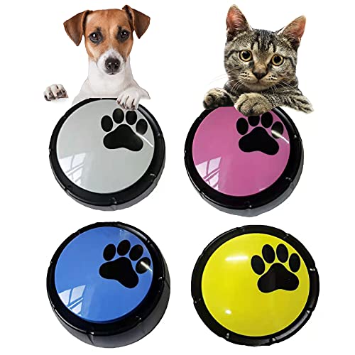 Hmpet Botones Perro Hablar,Botón de Conversación Grabable, Juego Respuesta Zumbador,Puede Grabar 20 Segundos,Juguetes Educativos para Gatos y Perros,4 Pcs