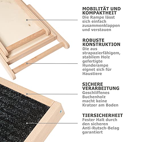 Holtaz Rampa para Perros y Gatos Rampa Plegable con Forro Antideslizante Rampa para escaleras de Madera para Cama o Sofá Natural 104x35x60 cm