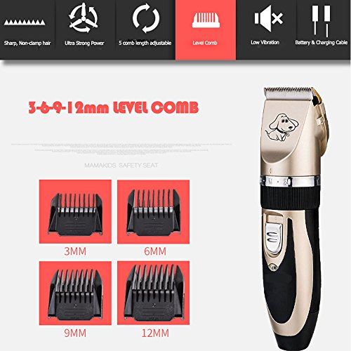 Home-Neat cerámica Cortapelos para animales (Perros Gatos Esquiladora Animales - Máquina de Cortar Pelo Mascotas Trimmer afeitadora tiersc herm aschine con Batería 4 accesorios para 25 posiciones