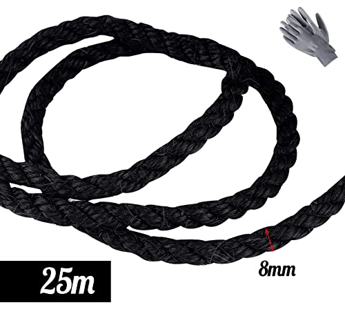 Homewit Cuerda de sisal para rascador de gatos, cuerda de sisal de 8 mm (25 metros), sisal para rascador, cuerda de sisal natural, adecuada para decoración de jardín, árbol para gatos, color negro