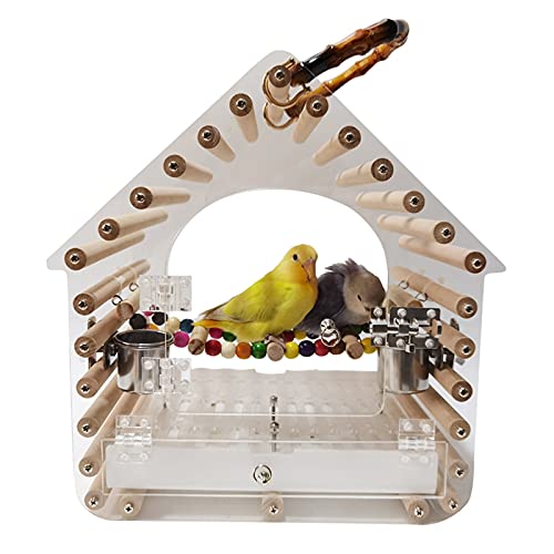 Hong Yi Fei-Shop Jaula Pájaros Portador de acrílico Pájaro Ligero Pájaro Pájaro Jaula con Tazas de alimentación Portador de Loro de Aves Transpirable Transpirable para Exteriores al Aire Libre Jaula