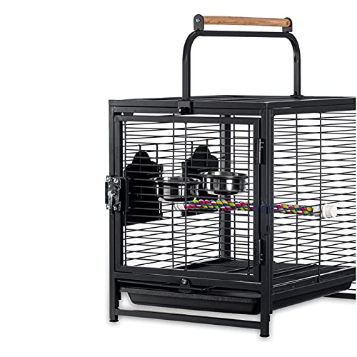 Hong Yi Fei-Shop Jaula Pájaros Portátil portátil Parrot Parrot Jaula de Viaje con Tazas de alimentación Caja de Viaje Transpirable de Metal Portador de Aves Ligero para Exteriores al Aire Libre Jaula