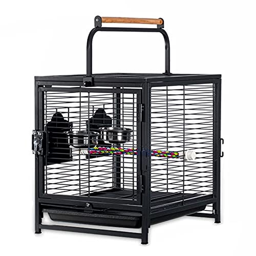 Hong Yi Fei-Shop Jaula Pájaros Portátil portátil Parrot Parrot Jaula de Viaje con Tazas de alimentación Caja de Viaje Transpirable de Metal Portador de Aves Ligero para Exteriores al Aire Libre Jaula