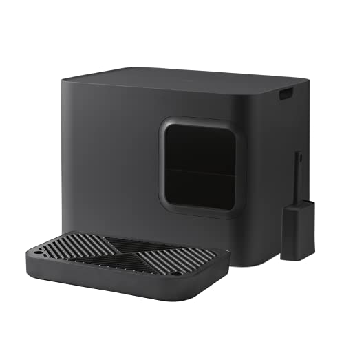 Hoopo® Dome Plus con Pala | arenero para Gatos | Mobiliario Interior | Rejilla colectora con pequeño contenedor extraíble | Hogar de Lujo para Gatos | Fácil Mantenimiento | 50 x 37.5 x 38 cm (Gris)