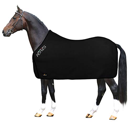 Horses, Manta Polar Para Caballos, Modelo Básico, Suave y Confortable, Ideal Para Transporte y Después del Trabajo (Negro- 128 cm)