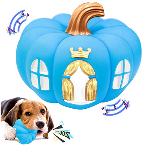 HORYDIA Juguetes para Perros Grandes de Caucho Natural Juguetes para Masticar Perros con Squeak Indestructibles ​Pelota Perro - Coche de Calabaza. (Azul, Cortinas Doradas)