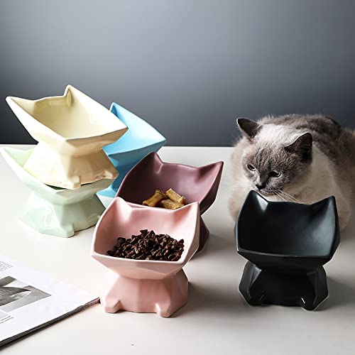 Houozon Comedero de cerámica Elevado para Proteger la Columna Vertebral de la Mascota - Plato de Porcelana Elevado para Alimentar a la Mascota sin estrés,Rosado