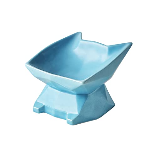 Houozon Comedero de cerámica Elevado para Proteger la Columna Vertebral de la Mascota - Plato de Porcelana Elevado para Alimentar a la Mascota sin estrés,Azul