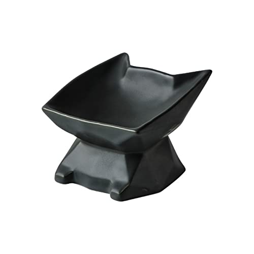 Houozon Comedero de cerámica Elevado para Proteger la Columna Vertebral de la Mascota - Plato de Porcelana Elevado para Alimentar a la Mascota sin estrés,Negro