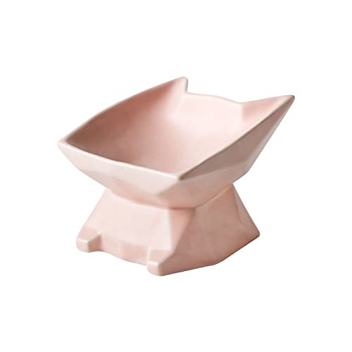 Houozon Comedero de cerámica Elevado para Proteger la Columna Vertebral de la Mascota - Plato de Porcelana Elevado para Alimentar a la Mascota sin estrés,Rosado
