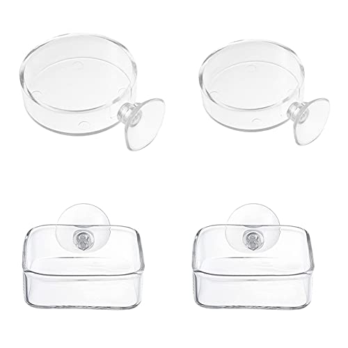 HoveeLuty Acuario Camarón Alimentación Cuencos Acrílico Redondo Cuadrado Claro Fish Tank Feating Plates con Ventosas 4pcs