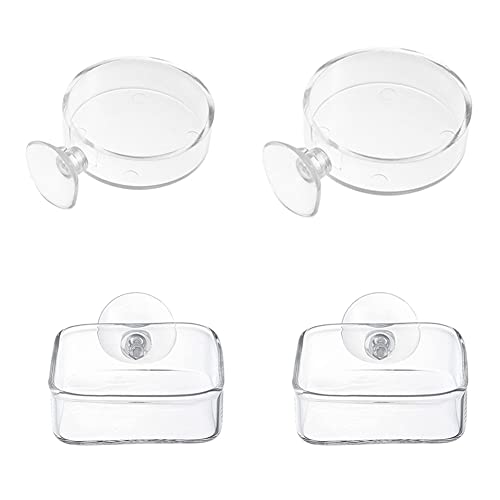 HoveeLuty Acuario Camarón Alimentación Cuencos Acrílico Redondo Cuadrado Claro Fish Tank Feating Plates con Ventosas 4pcs