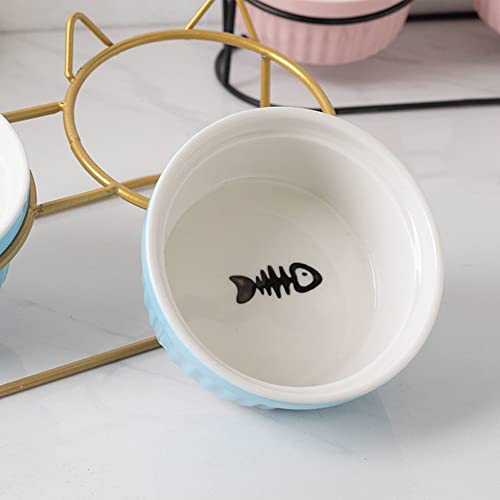 HQW Cuenco de cerámica para Gatos, con Soporte de Metal, Cuenco de alimentación, protección para el Cuello del Gato, Cuenco de cerámica para Gatos o Perros