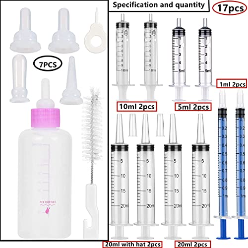 HUAZIZ Kits de Biberones de Enfermería Rosado para Mascotas de 60 ML con Pezones de Repuesto y Jeringa, Recién Nacido Mascota Pequeño Leche Feeder, para Gatitos Cachorros de Animales Pequeños