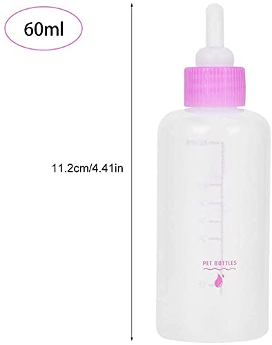 HUAZIZ Kits de Biberones de Enfermería Rosado para Mascotas de 60 ML con Pezones de Repuesto y Jeringa, Recién Nacido Mascota Pequeño Leche Feeder, para Gatitos Cachorros de Animales Pequeños