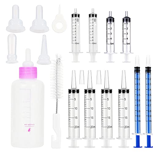 HUAZIZ Kits de Biberones de Enfermería Rosado para Mascotas de 60 ML con Pezones de Repuesto y Jeringa, Recién Nacido Mascota Pequeño Leche Feeder, para Gatitos Cachorros de Animales Pequeños