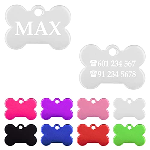 Hueso para Mascotas Muy pequeñas Placa Chapa Medalla de identificación Personalizada para Collar Perro Gato Mascota grabada (Plateado)