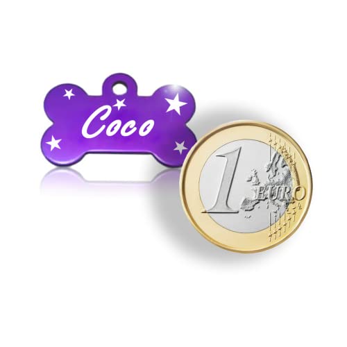 Hueso para Mascotas pequeñas-Medianas con Estrellas Placa Chapa Medalla de identificación Personalizada para Collar Perro Gato Mascota grabada (Rosa)