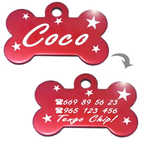 Hueso para Mascotas pequeñas-Medianas con Estrellas Placa Chapa Medalla de identificación Personalizada para Collar Perro Gato Mascota grabada (Rosa)