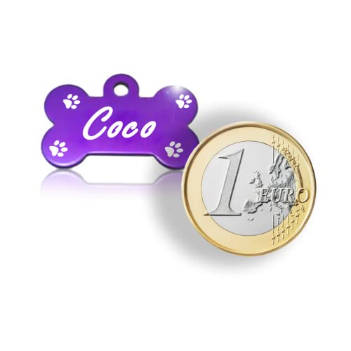 Hueso para Mascotas pequeñas-Medianas con Patas Placa Chapa Medalla de identificación Personalizada para Collar Perro Gato Mascota grabada (Dorado)