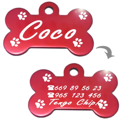 Hueso para Mascotas pequeñas-Medianas con Patas Placa Chapa Medalla de identificación Personalizada para Collar Perro Gato Mascota grabada (Dorado)