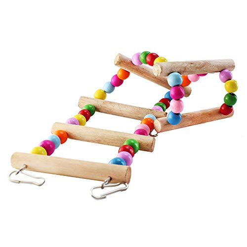Hunt Gold Juguete de loro de pájaro, escalera de madera multicolor puente para pájaros y mascotas, accesorios de jaula para periquitos y peldaños cantidad: 6