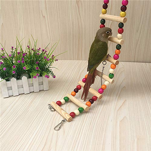 Hunt Gold Juguete de loro de pájaro, escalera de madera multicolor puente para pájaros y mascotas, accesorios de jaula para periquitos y peldaños cantidad: 8