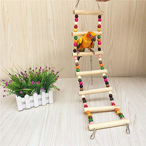 Hunt Gold Juguete de loro de pájaro, escalera de madera multicolor puente para pájaros y mascotas, accesorios de jaula para periquitos y peldaños cantidad: 6
