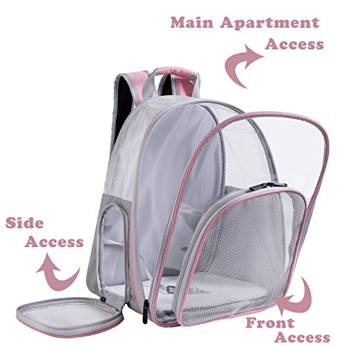 HUO ZAO Mochila transportadora de gatos transparente, transpirable, para gatos grasos de hasta 8 kg, mochila transportadora de mascotas para gatitos y perros pequeños y medianos (transparente)