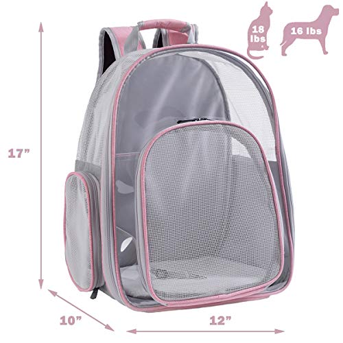 HUO ZAO Mochila transportadora de gatos transparente, transpirable, para gatos grasos de hasta 8 kg, mochila transportadora de mascotas para gatitos y perros pequeños y medianos (transparente)