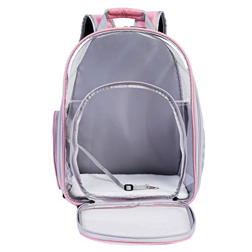HUO ZAO Mochila transportadora de gatos transparente, transpirable, para gatos grasos de hasta 8 kg, mochila transportadora de mascotas para gatitos y perros pequeños y medianos (transparente)