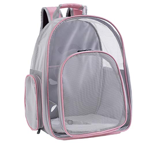 HUO ZAO Mochila transportadora de gatos transparente, transpirable, para gatos grasos de hasta 8 kg, mochila transportadora de mascotas para gatitos y perros pequeños y medianos (transparente)