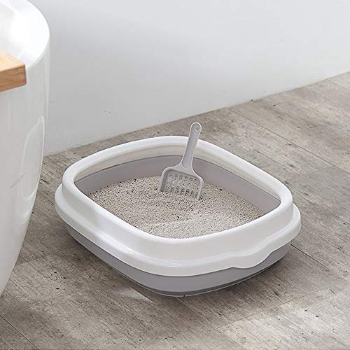 HYISHION Bandeja Higiénica Gatos Gatitos Aseo Arenero Abierto para Mascotas Gatos Bandeja Sanitaria Plástica con Pala, Tamaños Y Colores para Elegir,Gris,XXL