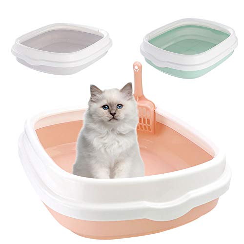 HYISHION Bandeja Higiénica Gatos Gatitos Aseo Arenero Abierto para Mascotas Gatos Bandeja Sanitaria Plástica con Pala, Tamaños Y Colores para Elegir,Rosado,XXL